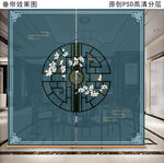 新中式花鸟画垂帘隔断卷帘