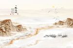新中式黄色大理石纹山水一帆风顺