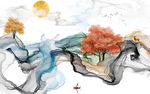 线条背景墙山水画 TIF分层
