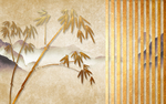 金竹水墨山水背景中式背景墙壁画