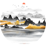 新中式水墨山水圆形装饰画