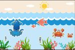 卡通可爱海洋世界儿童房间壁画