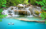 山水风景画流水生财背景墙