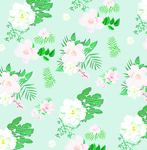 绿底白花