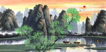 漓江旭日东升山水画