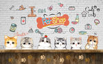 个性砖墙可爱猫咪宠物店工装背景