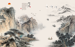 中国风山水情国画背景墙