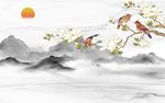 旭日东升白玉兰画眉电视背景墙