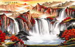 鸿运当头山水画背景墙