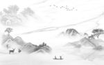 灰色山水电视背景 文件分层画