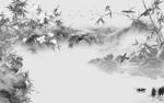 花鸟 灰色新山水画 文件分层画