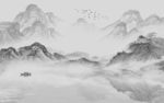 新中式背景山水墙画 文件分层