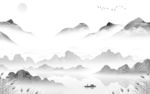 新中式背景山水墙画 文件分层
