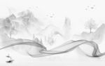 人气背景山水墙画 文件分层