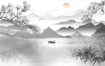 新中式灰色山水新画 tif分层