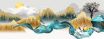 新中式抽象线条山水发财鹿晶瓷画