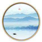 圆形装饰画 蓝色风景画