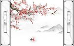 桃花花鸟水墨山水护墙板