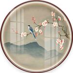 新中式意境花鸟圆形装饰画图片