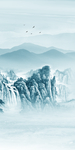 蓝色玄关山水画