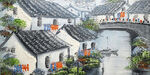 水乡中式建筑古色古香装饰画
