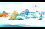 手绘 彩色山水
