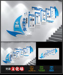 简约蓝色企业文化墙楼梯