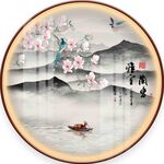 新中式花鸟圆形装饰画图