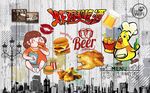 复古啤酒鸡炸鸡背景墙