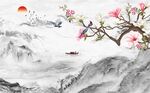 玉兰花鸟山水石纹