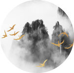 新中式飞鸟意境水墨山水装饰画图