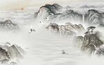 国画风景山水墙画 文件分层