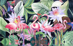 东南亚手绘植物火烈鸟装饰画