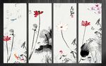 水墨荷花九鱼图