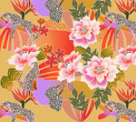 黄底水彩花 老虎