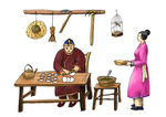 手绘古代包饺子生活素材