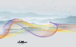 水墨山水新中式曲线背景墙