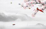 桃花新中式山水电视背景墙