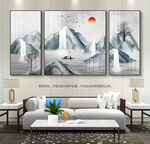 意境山水画客厅装饰画挂画三联画