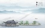 静逸江南山水新中式背景墙