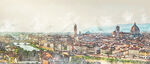 俯视城市街景手绘素描彩铅装饰图