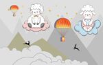 北欧手绘卡通儿童房背景墙