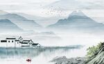 江南烟雨小镇新中式山水背景墙