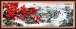 梅花山水画背景墙