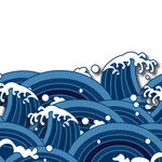 蓝色国潮插画大海元素 