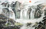 流水生财墙画
