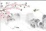 中式工笔花鸟鸟语花香背景墙