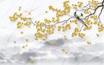 鸟语花香爵士白山水背景墙