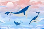 卡通云海手绘鲸鱼儿童房间壁画