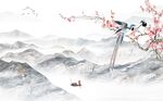 梅花新中式山水电视背景墙